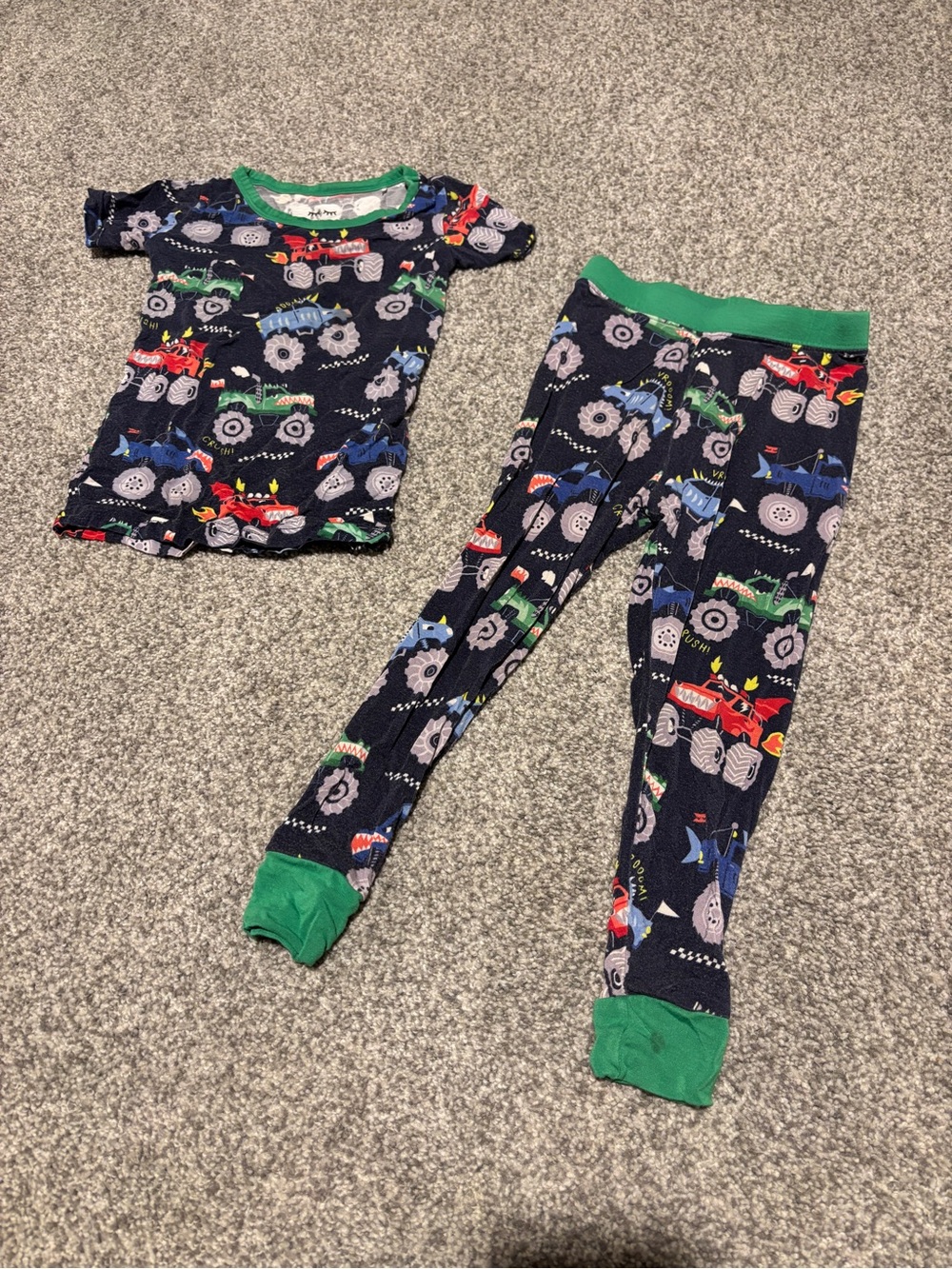 Little Sleepies Monster Truck Pajama Set with Green Trim (18-24 mo)